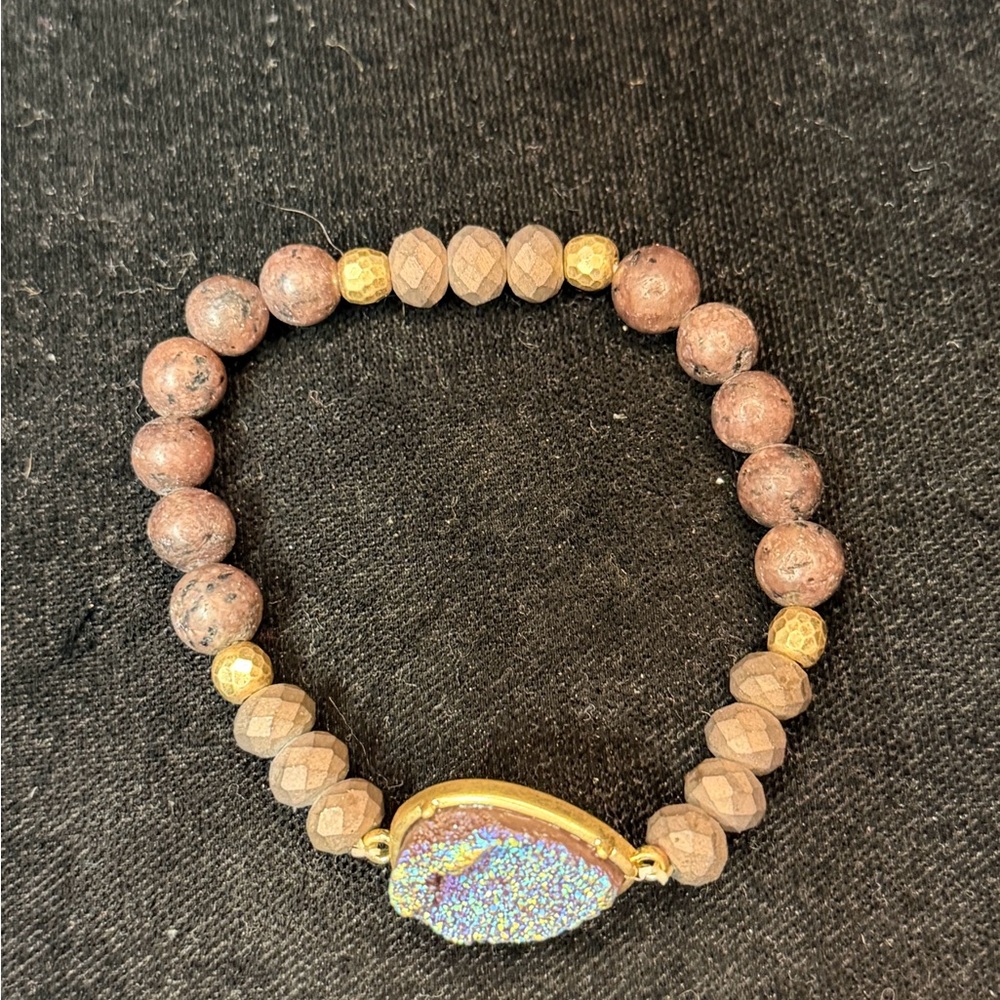 Source Unknown Brown and Gold Beaded Bracelet